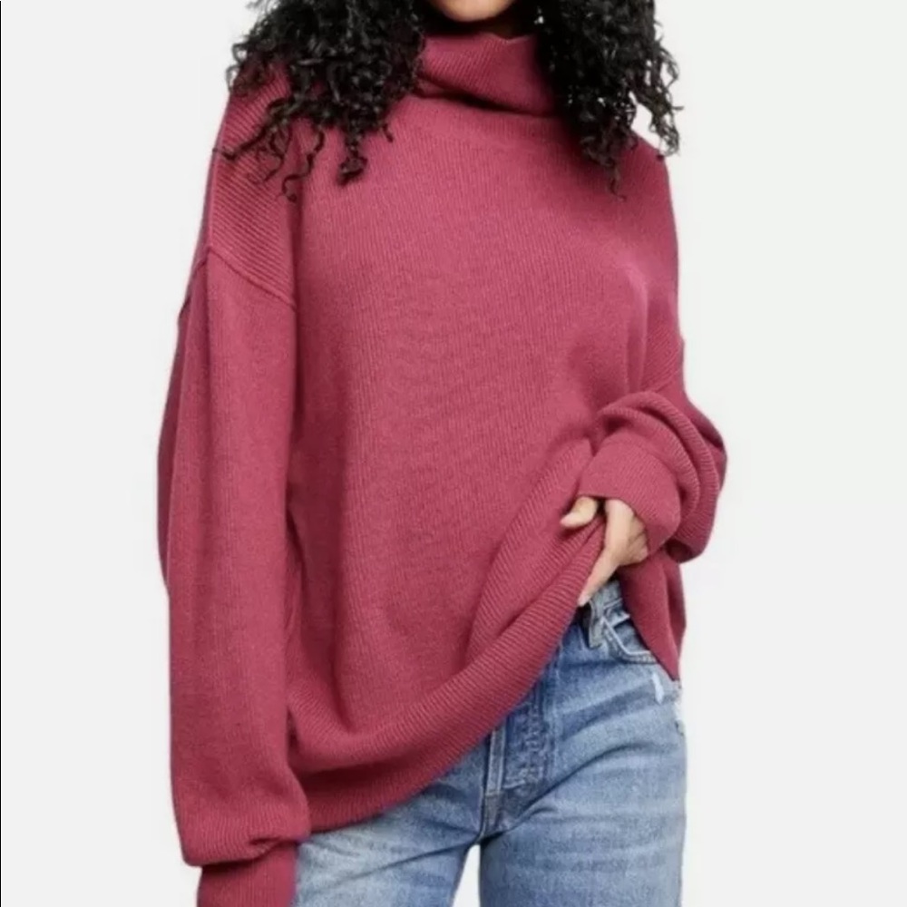 Free People Swim Too Deep Turtleneck Knit Sweater Berry Crush - S
